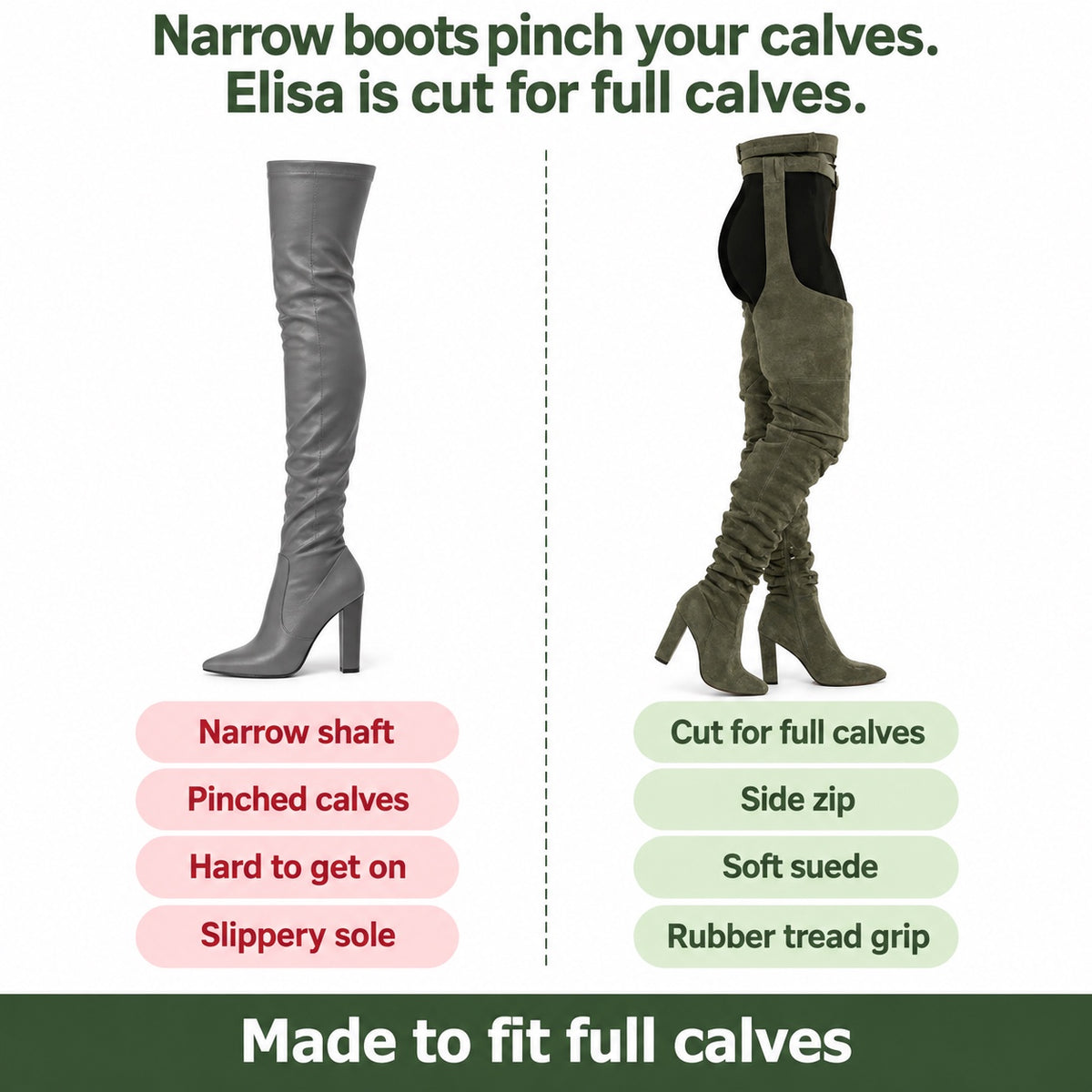 Elisa – Women's Wide Calf Boots, compared with an ordinary shoe