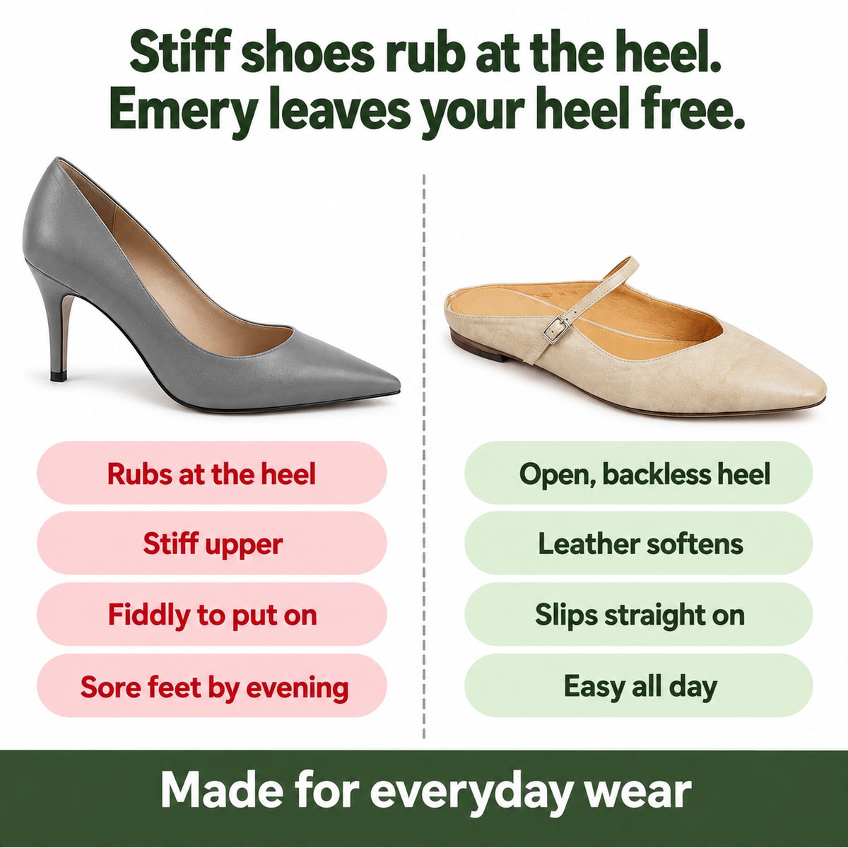 Emery – Unisex Orthopedic Shoes, compared with an ordinary shoe