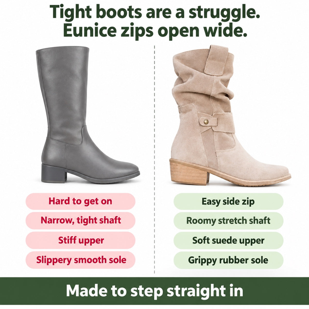 Eunice – Women's Wide Calf Boots, compared with an ordinary shoe