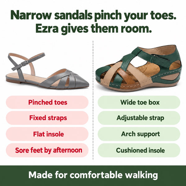 Ezra – Unisex Wide Toe Box Sandals, compared with an ordinary shoe