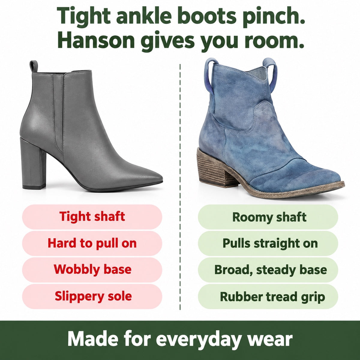 Hanson – Unisex Wide Calf Boots, compared with an ordinary shoe