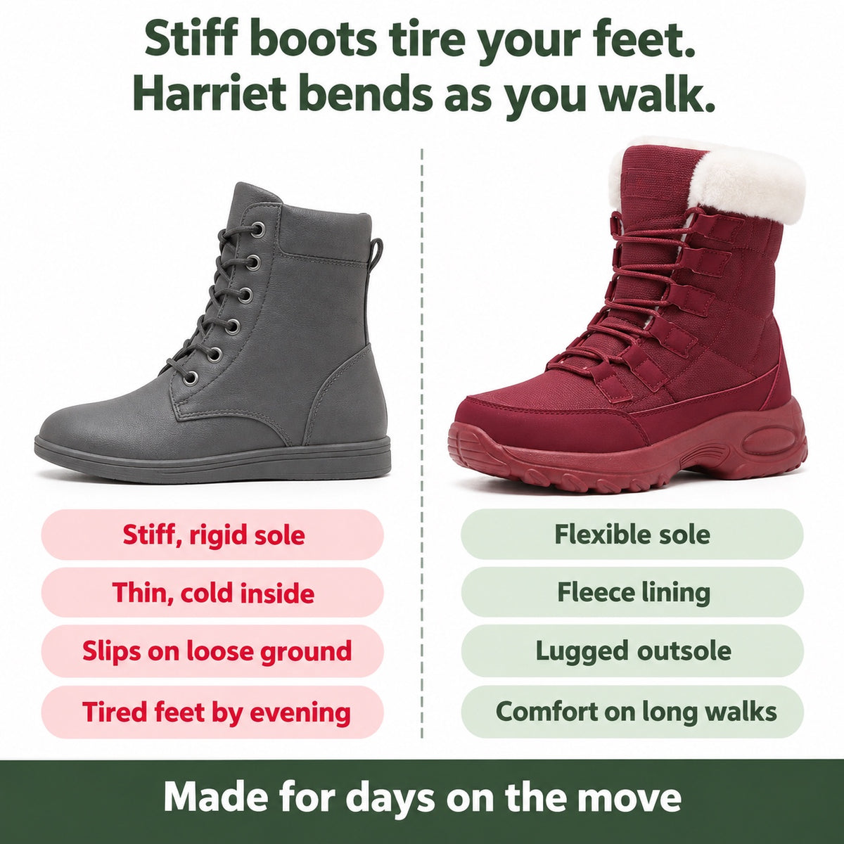Harriet – Women's Wide Calf Boots, compared with an ordinary shoe
