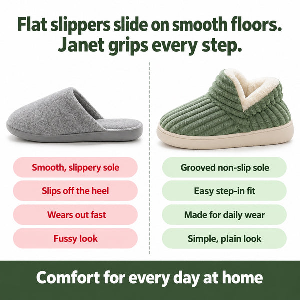 Janet – Women's Comfort Slippers, compared with an ordinary shoe
