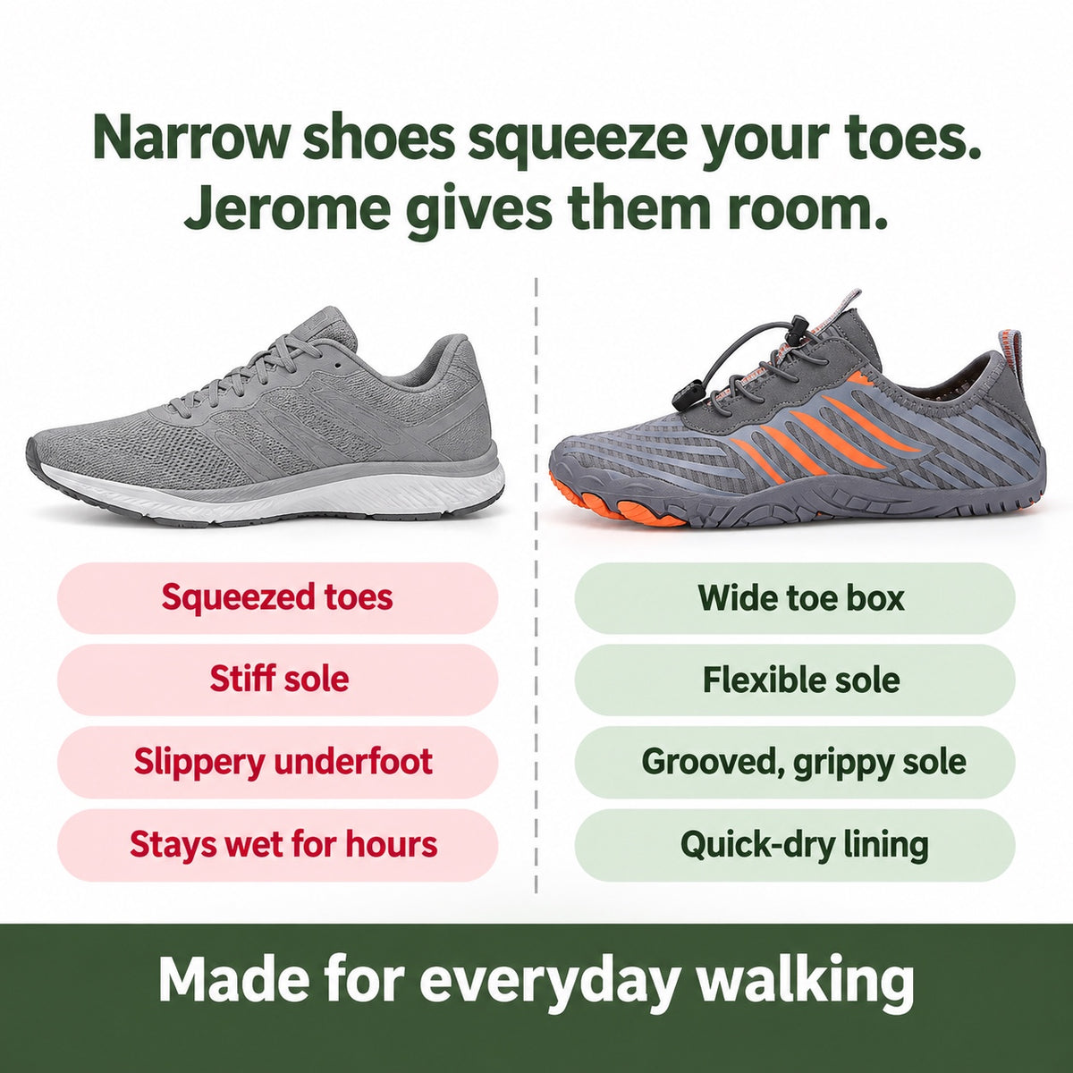 Jerome – Unisex Orthopedic Sneakers, compared with an ordinary shoe