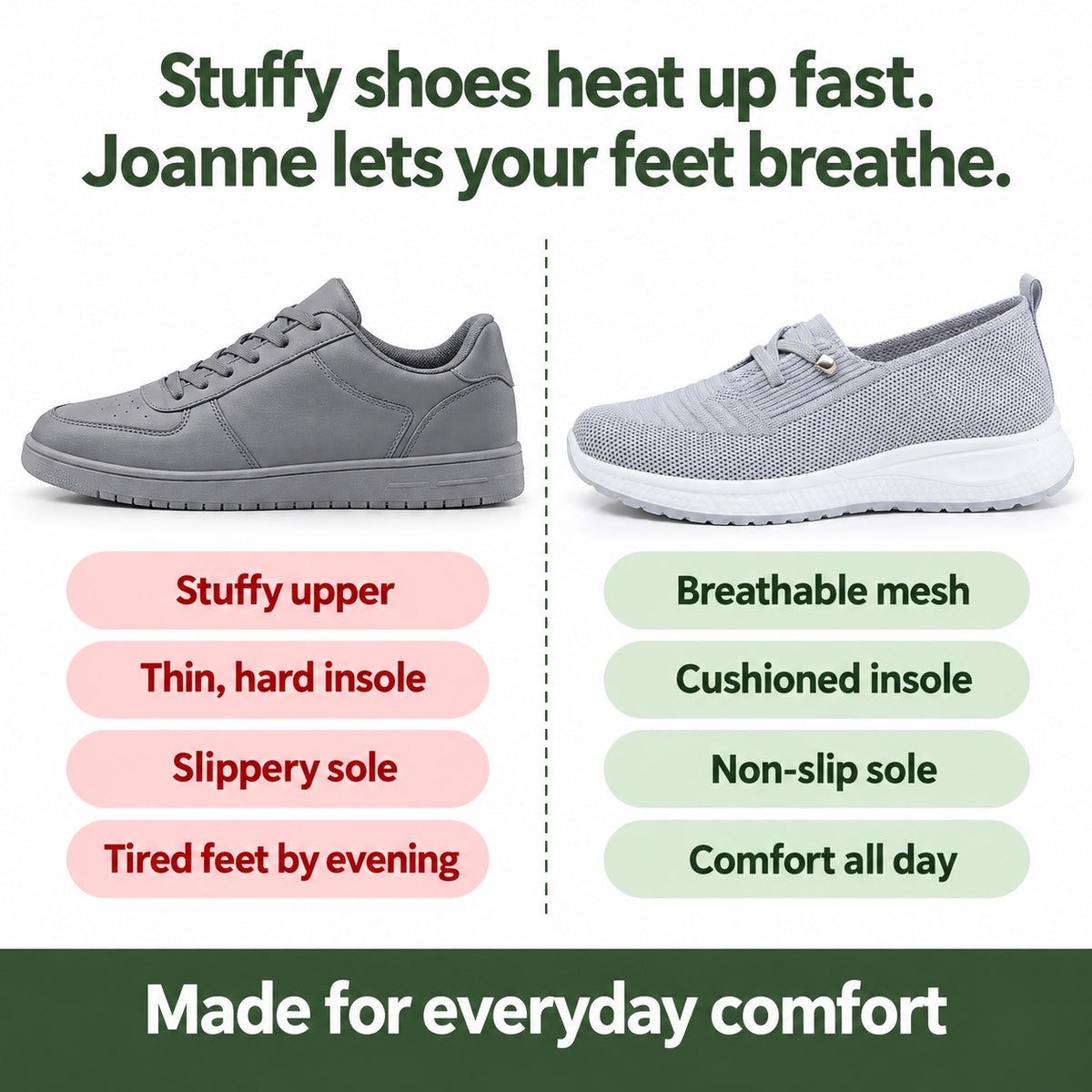Joanne – Women's Slip-On Loafers, compared with an ordinary shoe