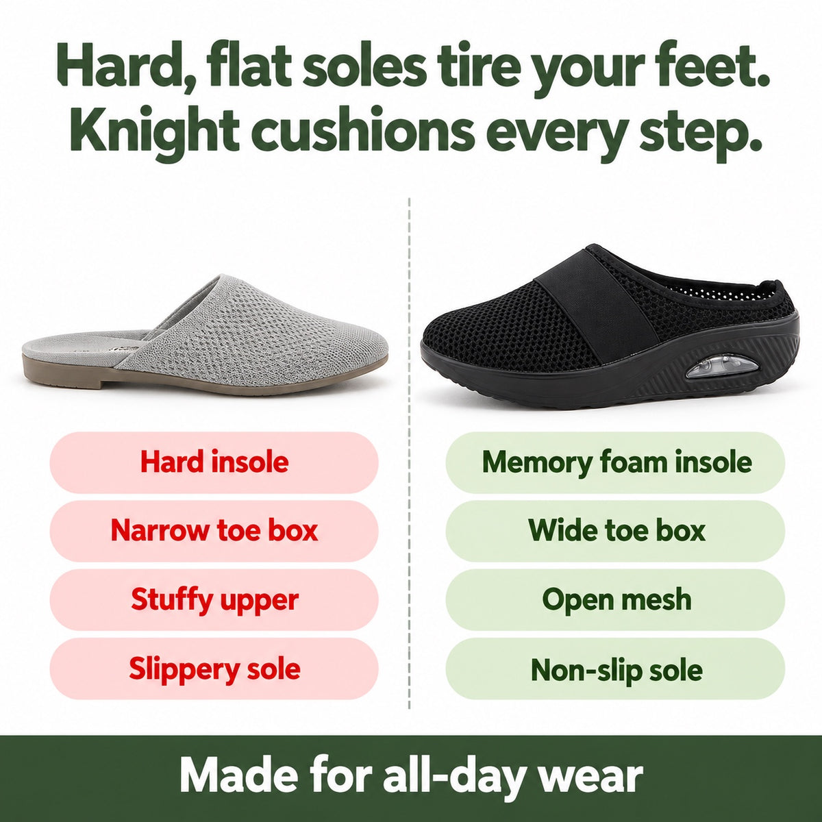 Knight – Unisex Wide Toe Box Shoes, compared with an ordinary shoe