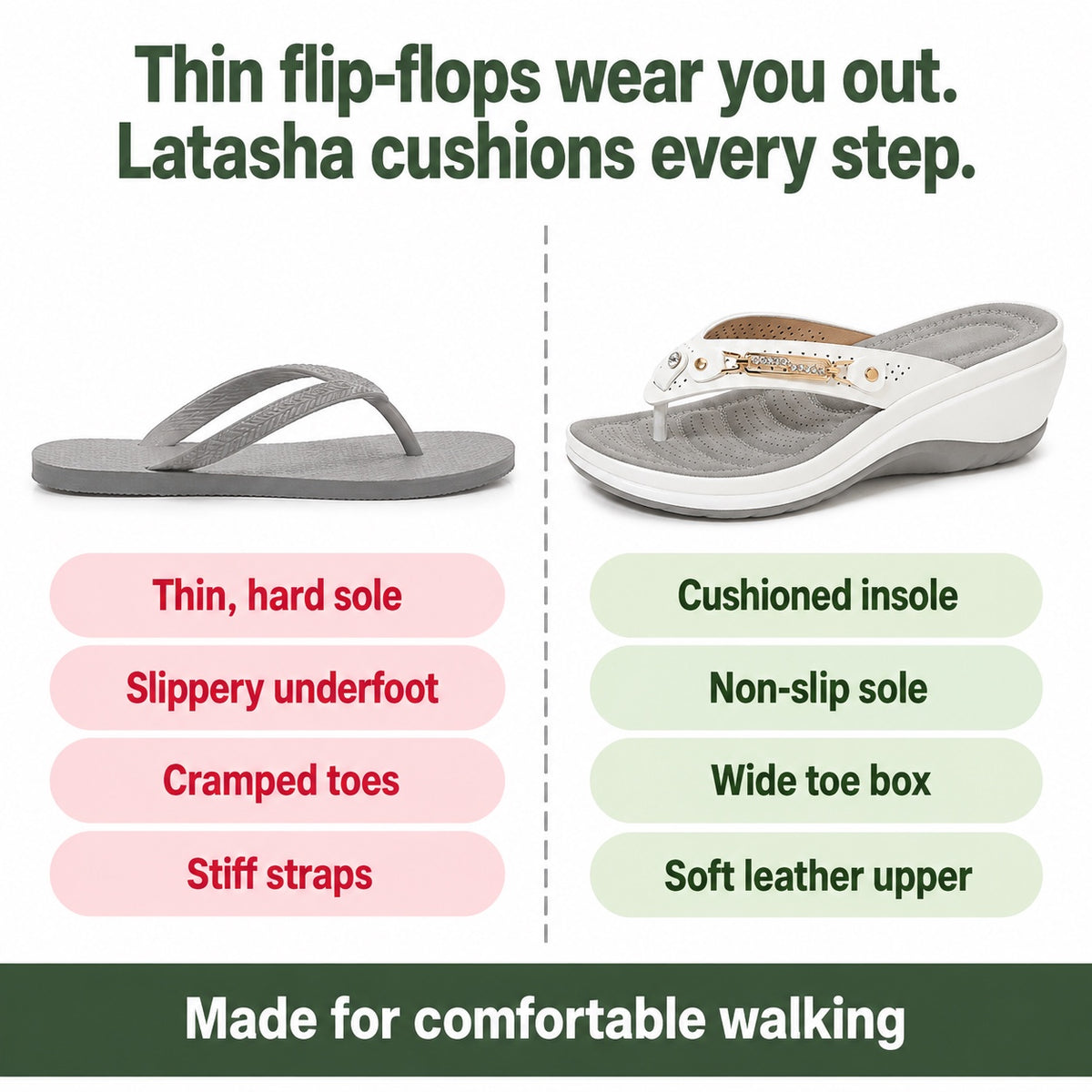 Latasha – Women's Wide Toe Box Sandals, compared with an ordinary shoe