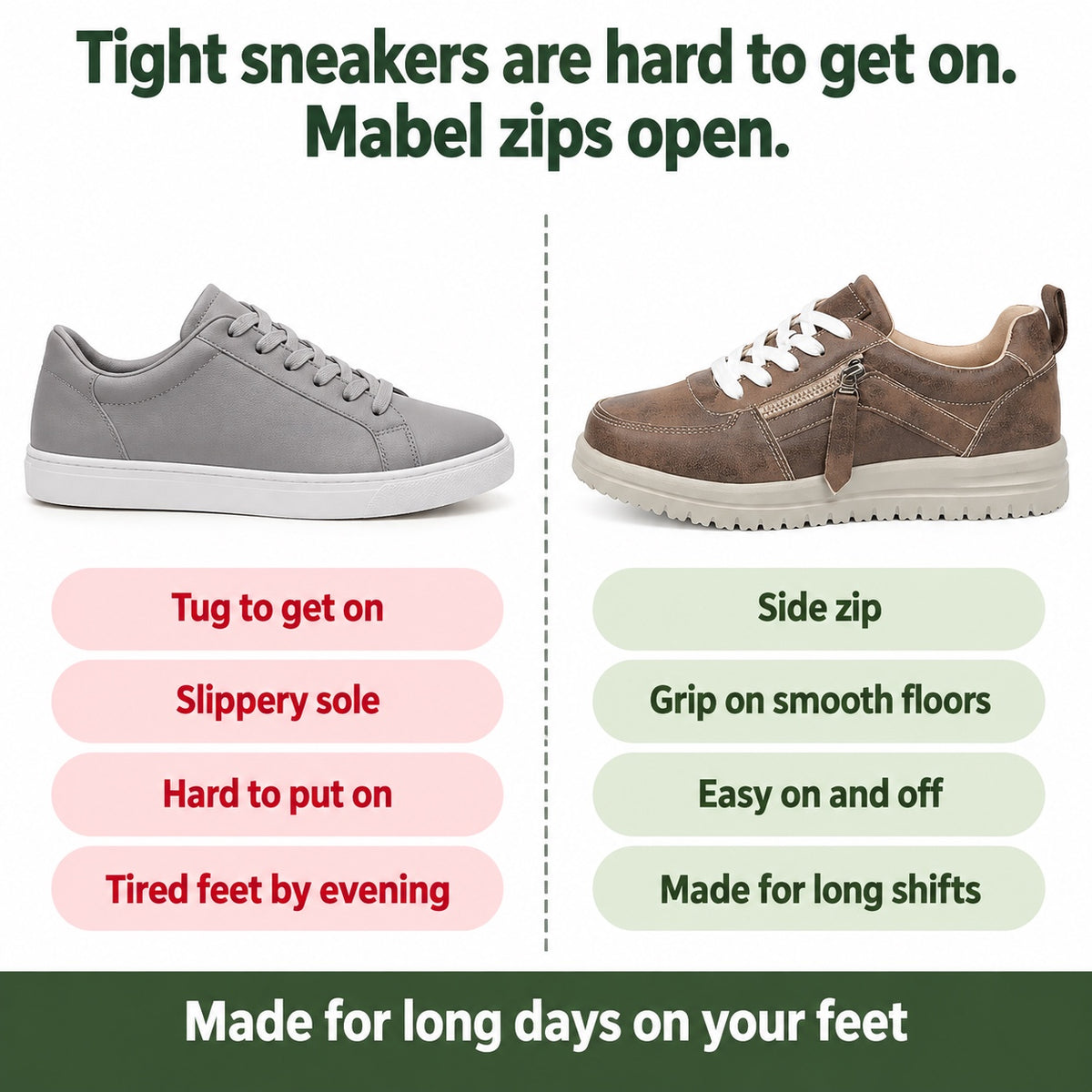Mabel – Women's Nursing Sneakers, compared with an ordinary shoe