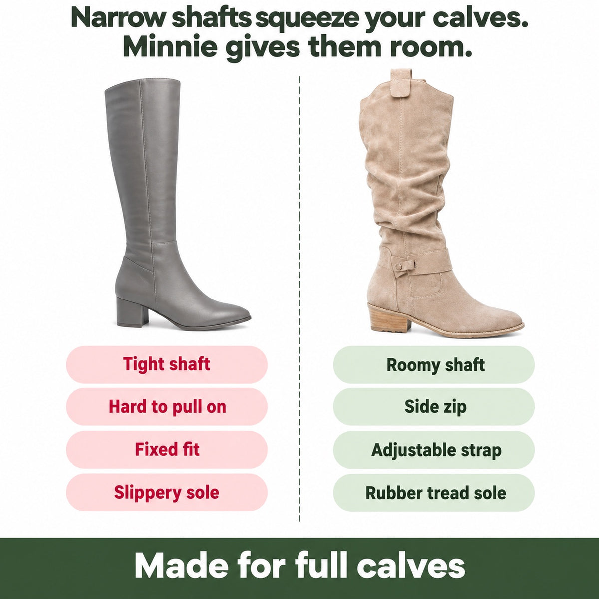 Minnie – Women's Wide Calf Boots, compared with an ordinary shoe