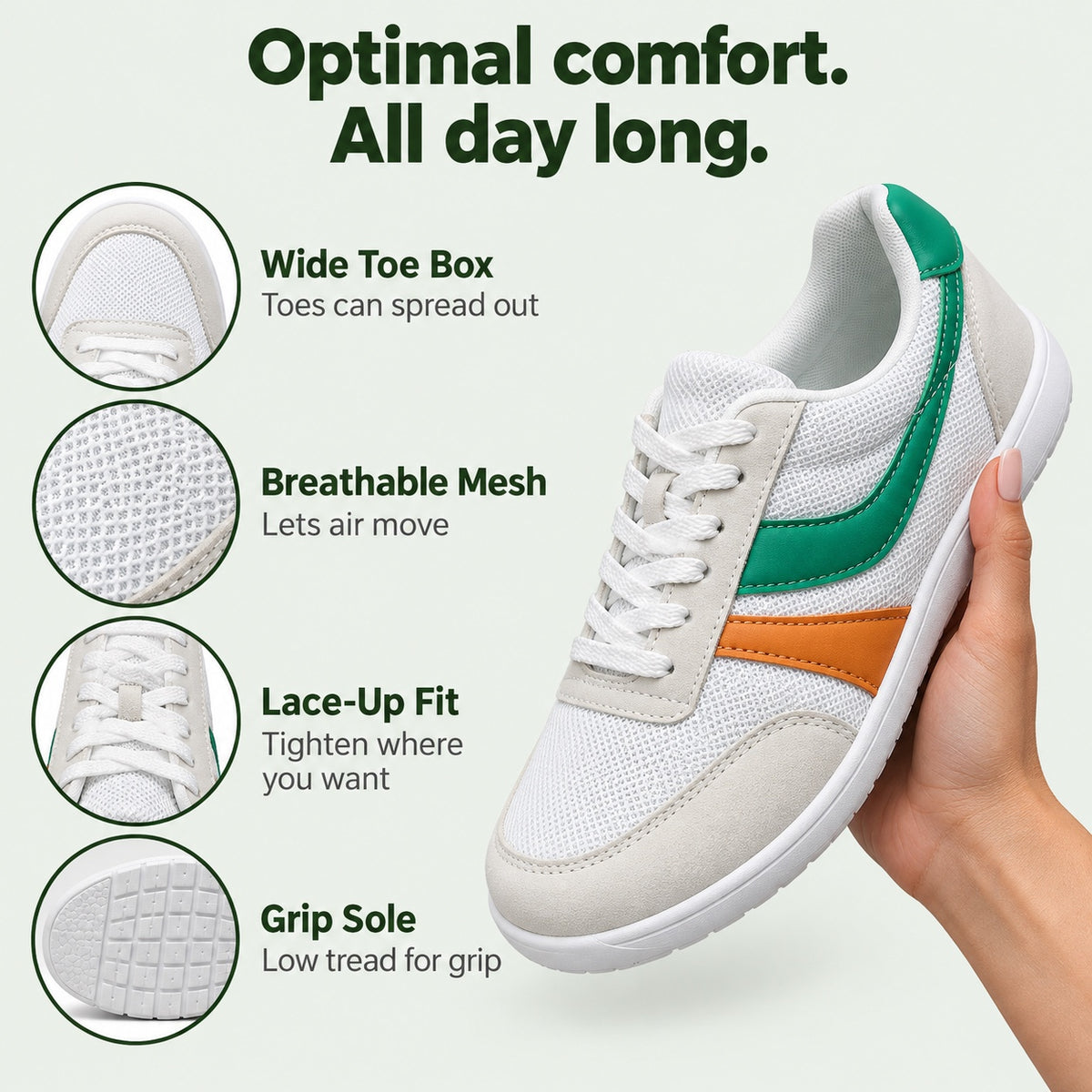 Murphy – Unisex Wide Toe Box Shoes, features
