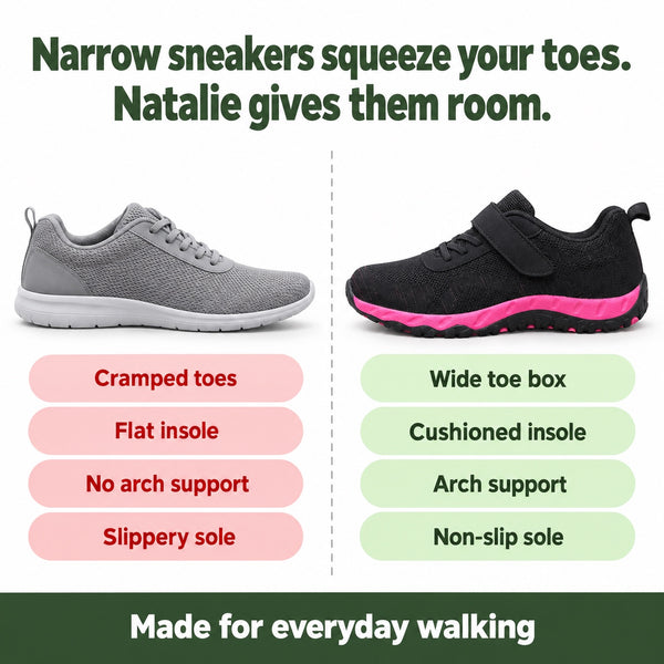 Natalie – Women's Plantar Fasciitis Shoes, compared with an ordinary shoe