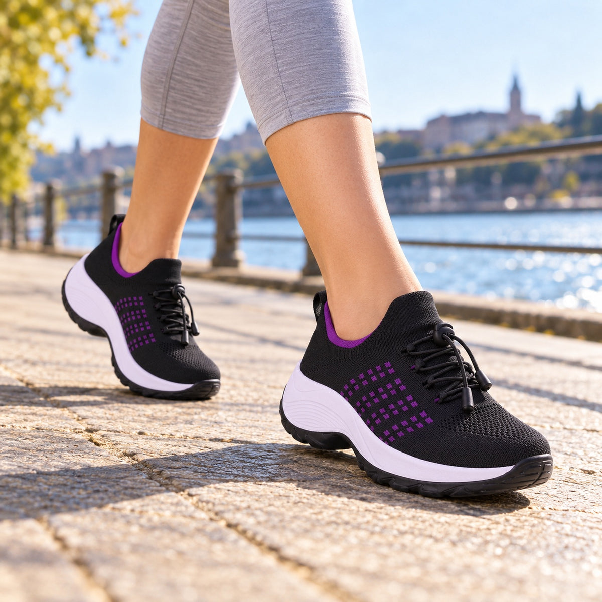 Nellie – Women's Wide Toe Box Sneakers, worn on a walk