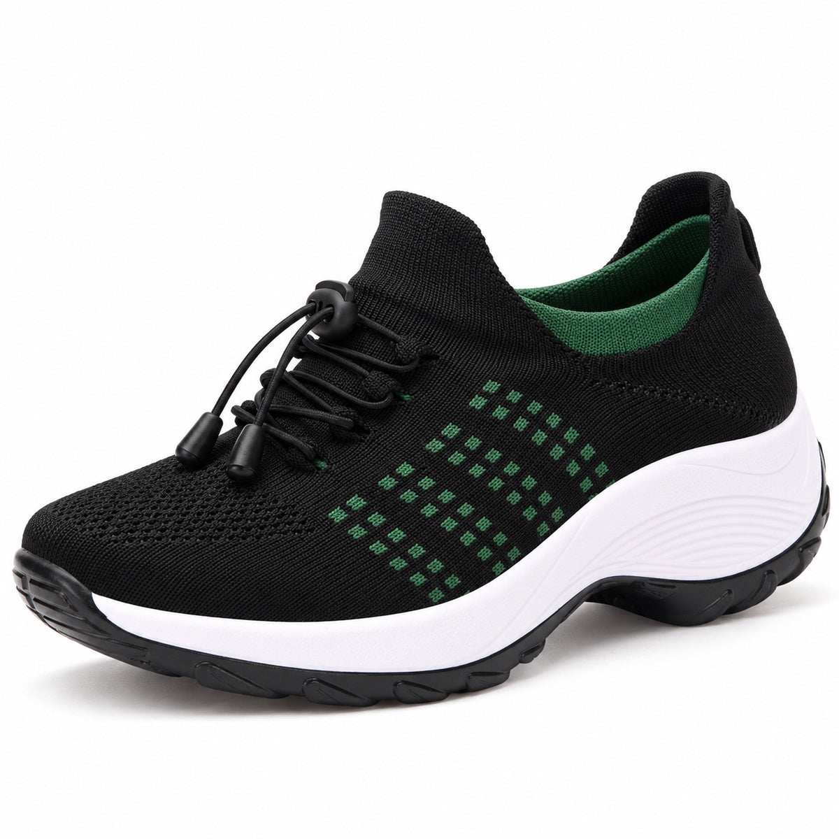 Nellie – Women's Wide Toe Box Sneakers in Black Green
