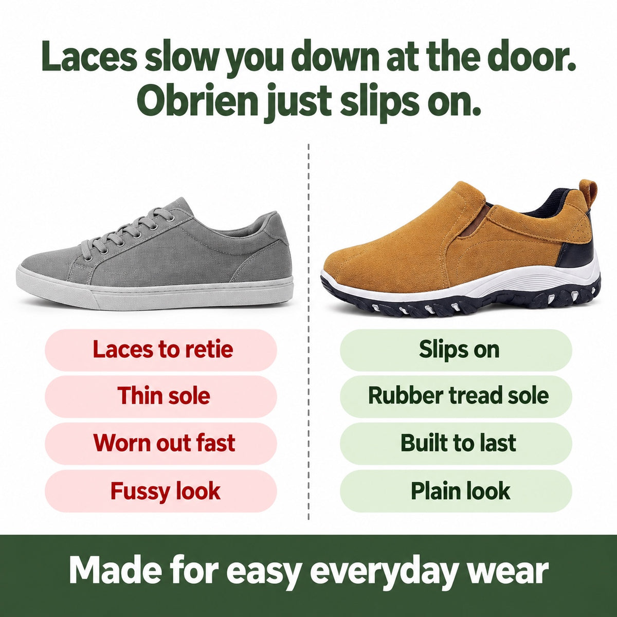 Obrien – Unisex Slip-On Shoes, compared with an ordinary shoe