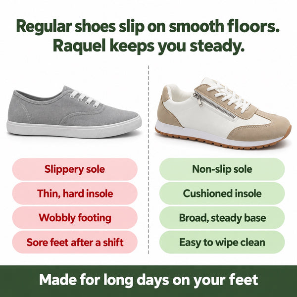 Raquel – Women's Nursing Shoes, compared with an ordinary shoe