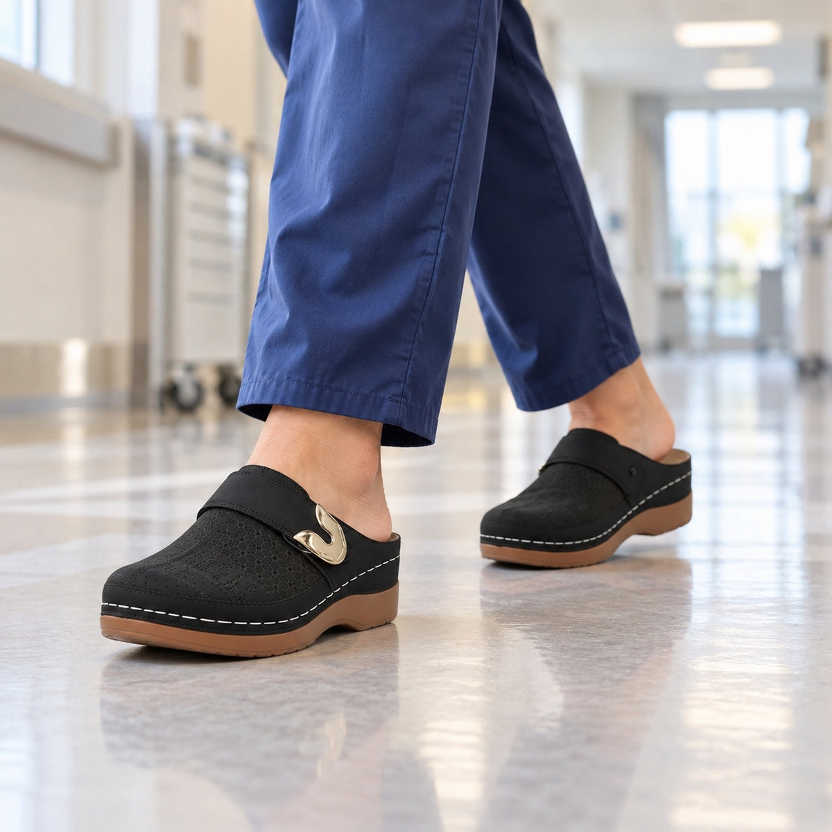 Renee – Women's Nursing Clogs, worn on a walk