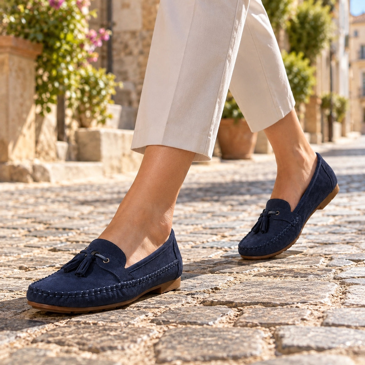 Robertson – Unisex Slip-On Loafers, worn on a walk