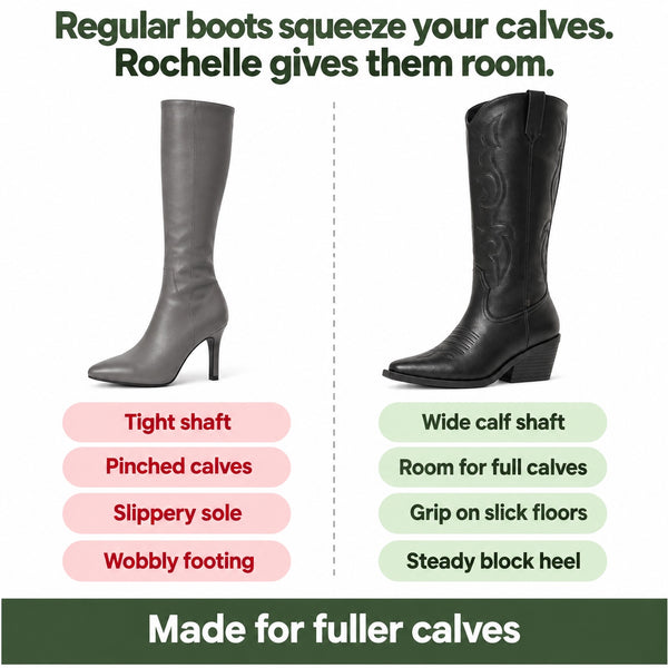 Rochelle – Women's Wide Calf Boots, compared with an ordinary shoe