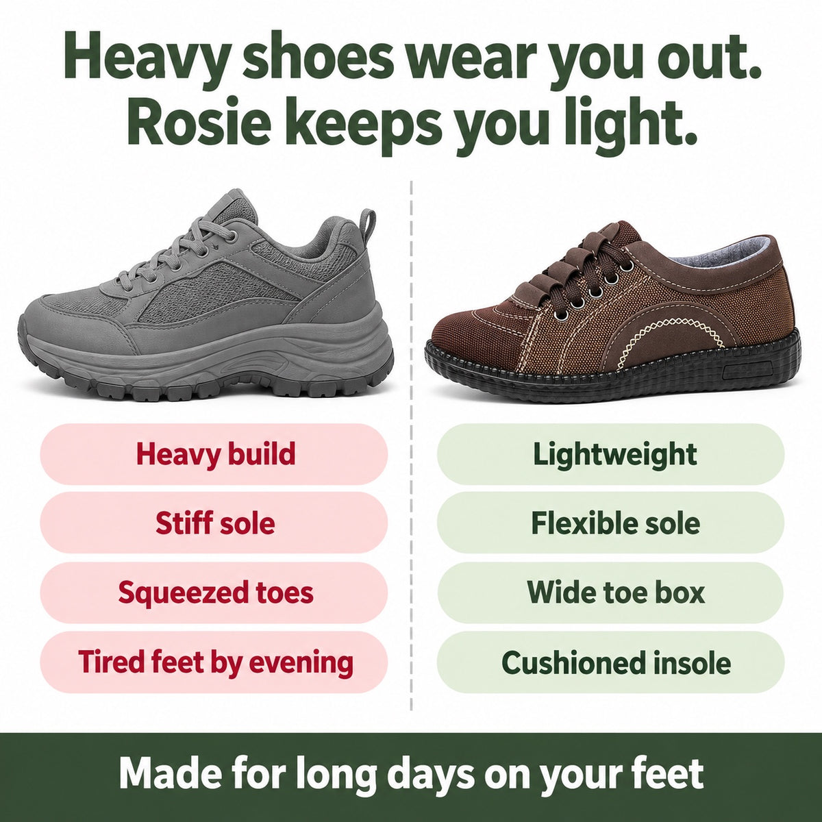 Rosie – Women's Nursing Sneakers, compared with an ordinary shoe