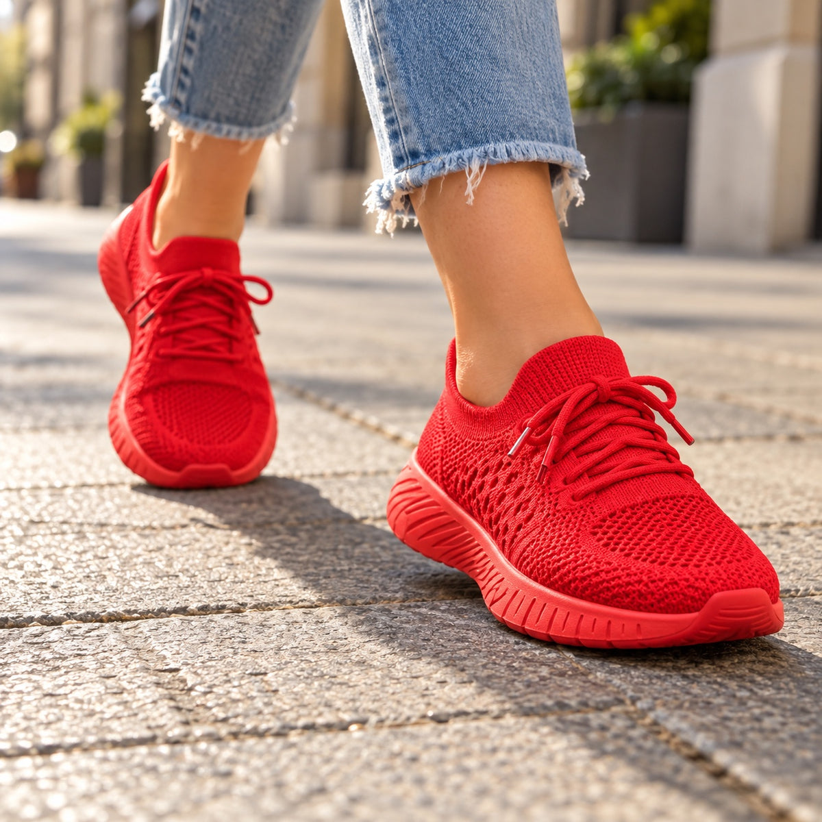 Sims – Unisex Non-Slip Sneakers, worn on a walk