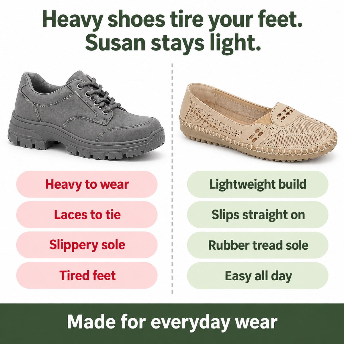 Susan – Women's Orthopedic Shoes, compared with an ordinary shoe