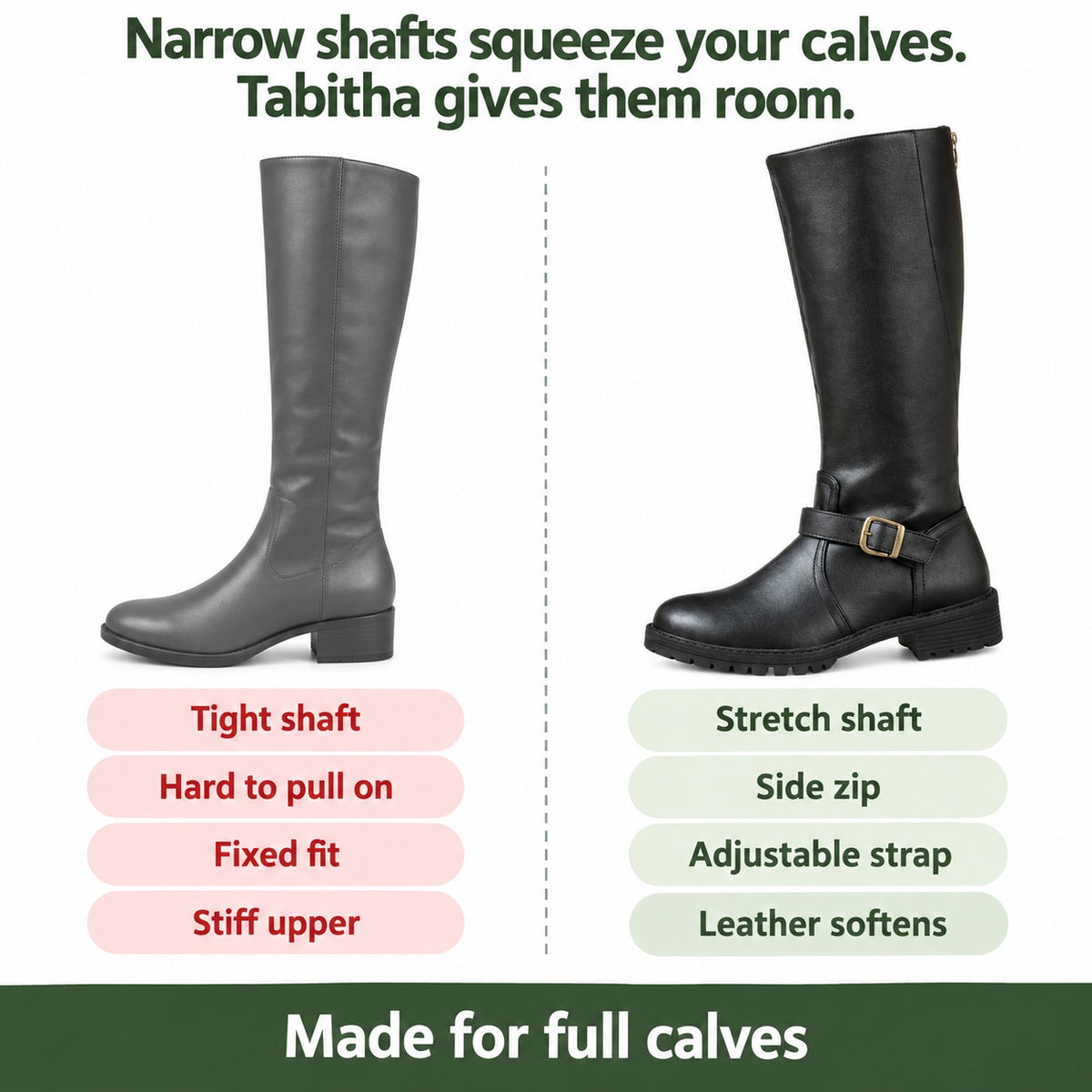 Tabitha – Women's Wide Calf Boots, compared with an ordinary shoe