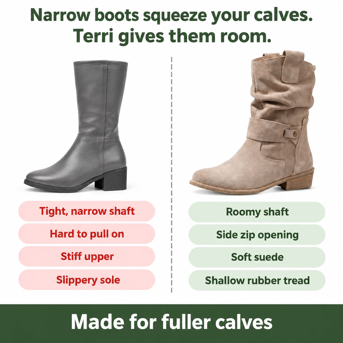 Terri – Women's Wide Calf Boots, compared with an ordinary shoe