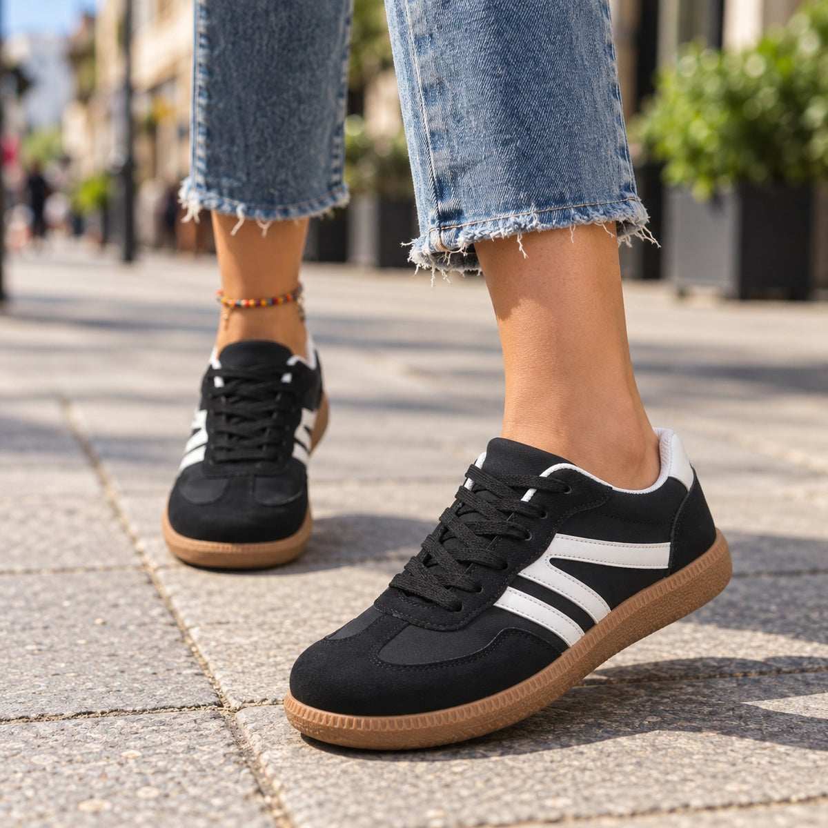 Toni – Women's Slip-On Sneakers, worn on a walk