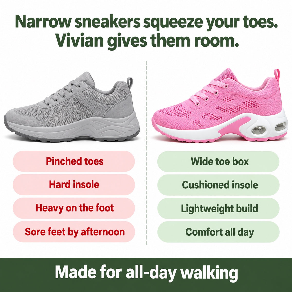 Vivian – Women's Orthopedic Shoes, compared with an ordinary shoe