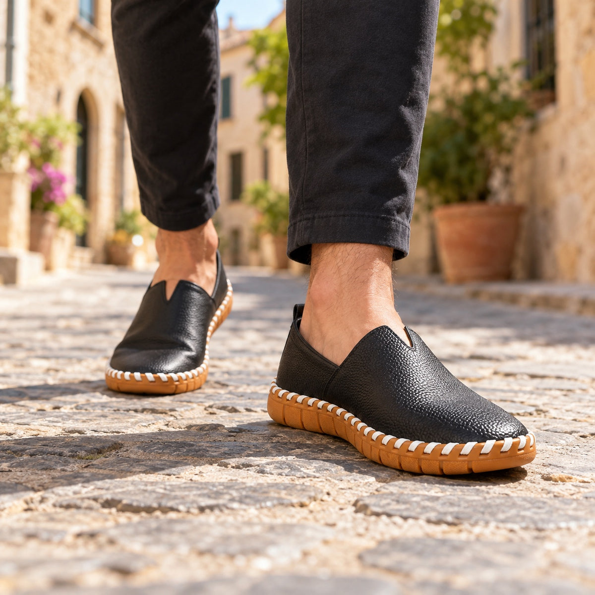 Wells – Unisex Slip-On Loafers, worn on a walk