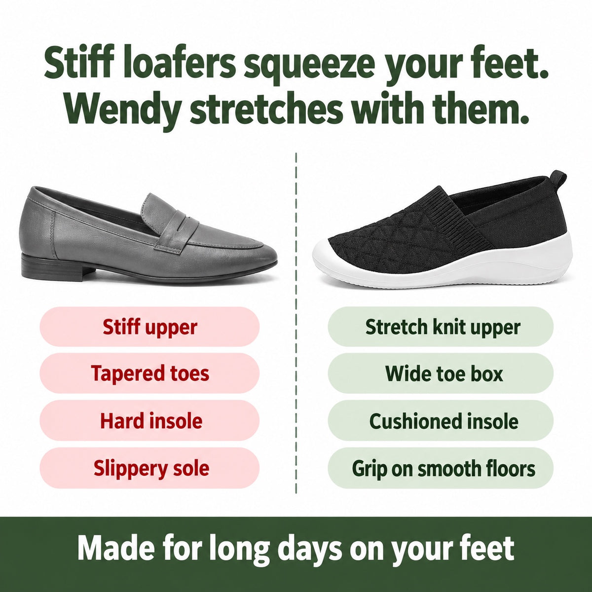 Wendy – Women's Nursing Loafers, compared with an ordinary shoe